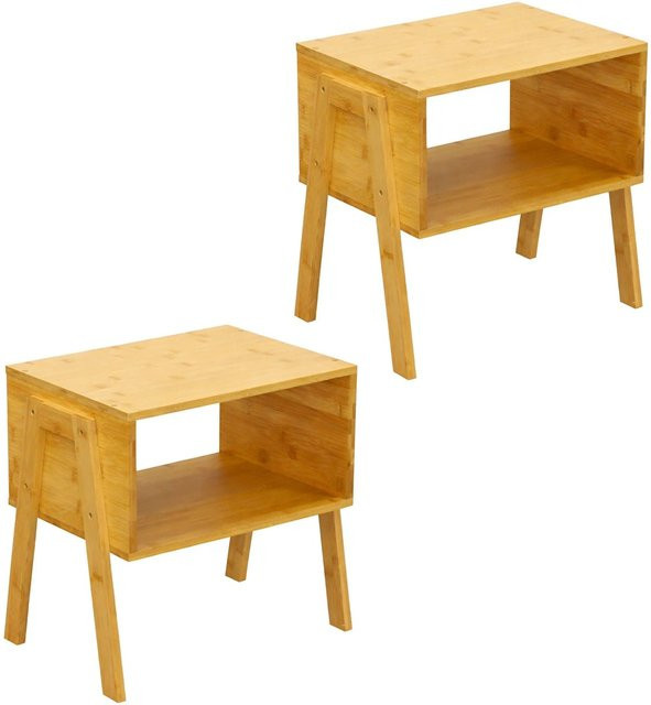 Relaxdays Beistelltische aus Bambus in Natur, 2er Set, stapelbar, B/T/H: 43 x 29 x 42 cm - Bild 1