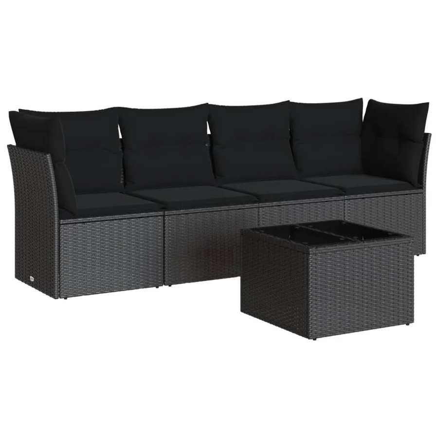 vidaXL 5-tlg. Garten-Sofagarnitur in L-Form aus Polyrattan mit Tisch und Kissen, Schwarz - Bild 2