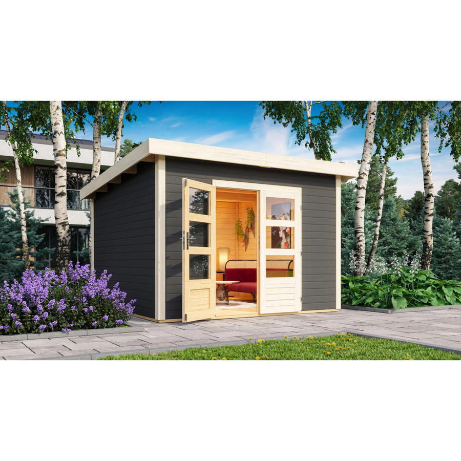 Karibu Holz-Gartenhaus Karlskoga 3 mit Pultdach in Terragrau, B/T: 305 x 305 cm - Bild 2