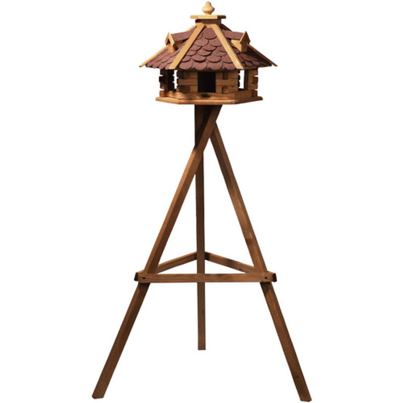 Dobar Rustikales XL-Vogelfutterhaus im Blockhaus-Stil aus Kiefernholz mit rotem Bitumendach und 6 Einfluglöchern in Braun/Dunkelbraun - Bild 3