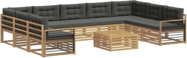 vidaXL Outdoor-Sofagarnitur aus Akazienholz mit Kissen, 10-teiliges Set, Weiß und Anthrazit - Bild 1