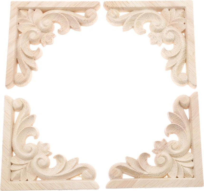 Holz Applique Eck-Onlays mit floralem Schnitzmuster in Beige zur Dekoration von Möbeln, Schränken und Rahmen - Bild 1