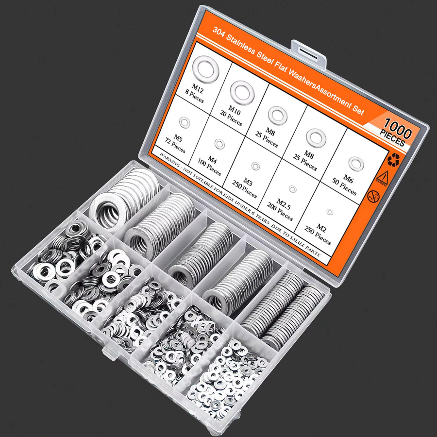 BOVILEVR Unterlegscheiben Set aus Edelstahl 304, 1000 Stück sortiertes Kit für Schrauben und Bolzen, M2 bis M12 - Bild 4