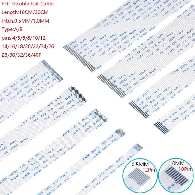 10 Stück FPC/FFC Flachbandkabel mit 0,5 mm Rastermaß in Weiß für verschiedene Pin-Konfigurationen - Bild 1
