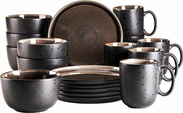 Mäser Niara Frühstücksset aus Steinzeug in Schwarz/Grau, 18-teilig - Bild 1