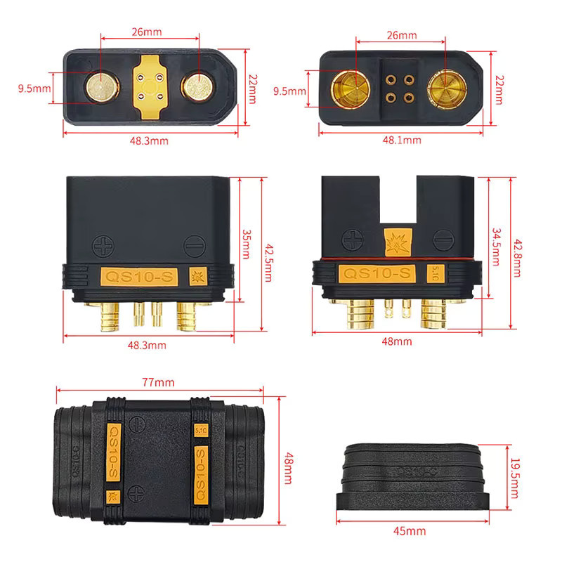 DIVEDEER QS10-S Stromeingang Buchse und Stecker Set 750W 4AWG PA Shell in Schwarz für RC Modell Auto Netzteil - Bild 3