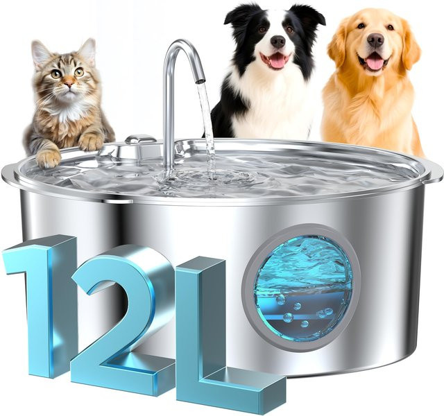 Weomg Hundefontäne aus Edelstahl in Silber mit Filter, leiser automatischer Trinkbrunnen für Haustiere, 12 l - Bild 1