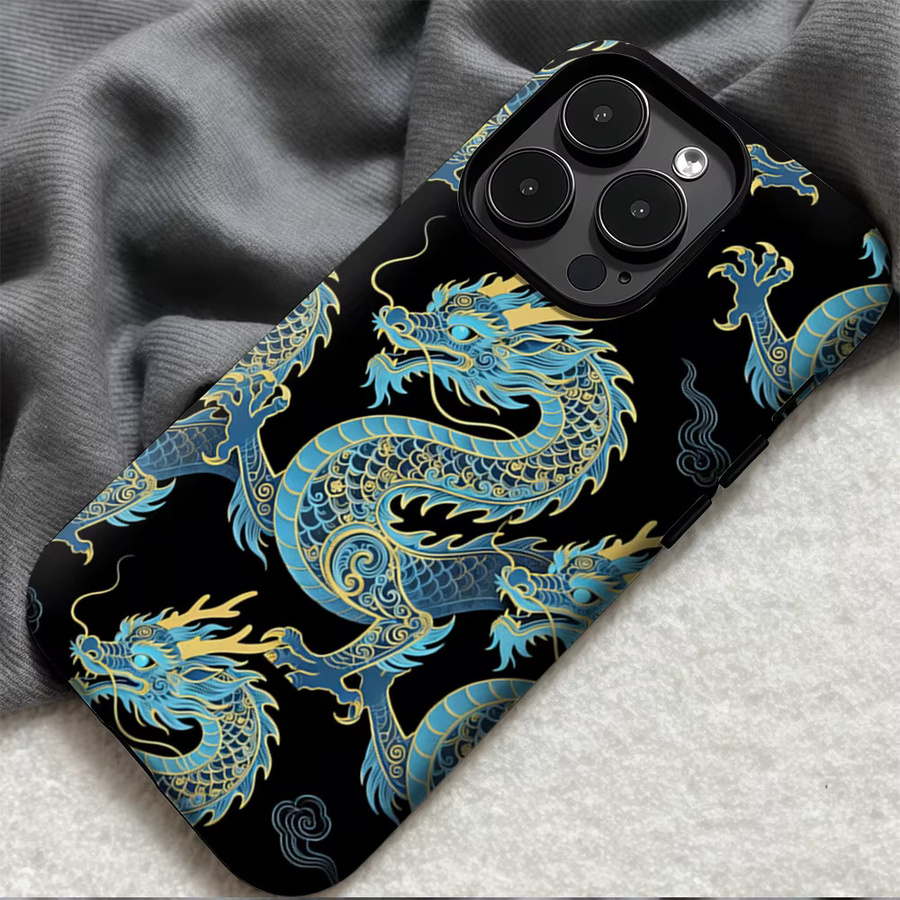 Casegame Matte Bumper MagSafe Schutzhülle für iPhone 17 16 15 14 13 Pro Max Stoßfeste Harte PC Cover mit Drachen Design in Schwarz und Blau - Bild 4
