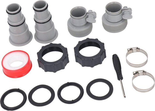 Schlauchadapter-Set mit Gewinde und Ersatzschellen als Rohrverbinder für 1,5- und 1,25-Zoll-Schläuche zur Wartung von Filterpumpen - Bild 1