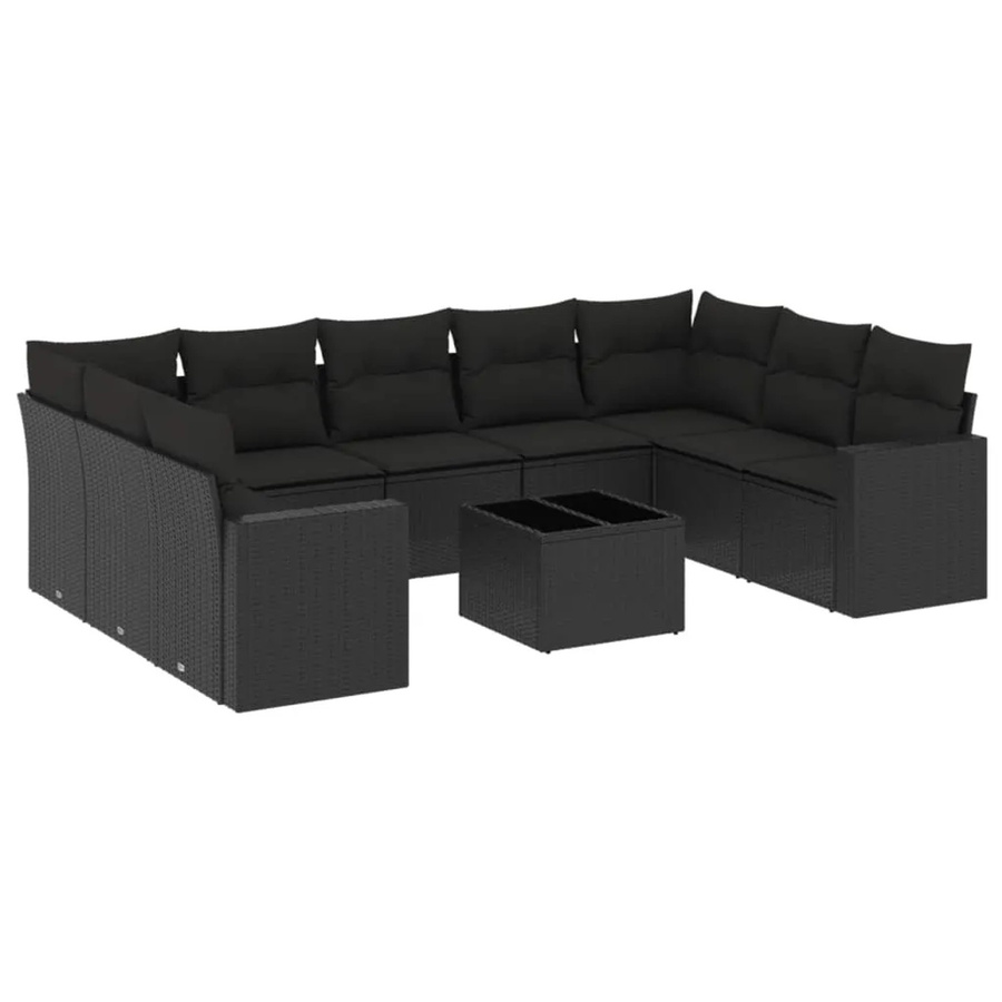 vidaXL 10-teilige Garten-Sofagarnitur aus Poly-Rattan mit Kissen in Schwarz - Bild 2