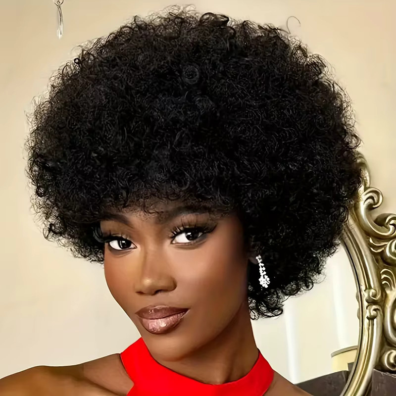 OYM HAIR Pixie Cut Perücke, 13x4 Lace Front, Echthaar, Jerry Curly, Schwarz, Damen - Bild 4