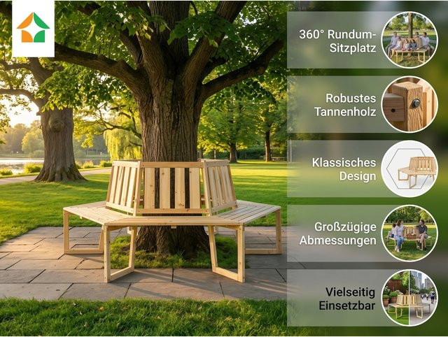 Prestige Home Living 6-Eckige Baumbank aus massivem Tannenholz in Braun, B/T/H: 205 x 178 x 90 cm - Bild 1