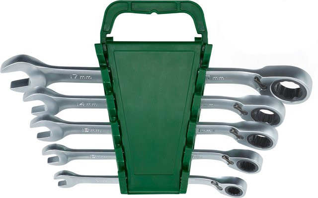 PARKSIDE Gabel- und Ratschen-Ringschlüsselsatz gekröpft aus Edelstahl in Silber, 5-teilig - Bild 1
