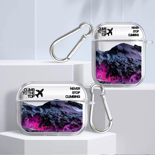 Transparente Schutzhülle für Apple AirPods 1 2 3 Pro und Pro 2 mit Schneeberg-Flugzeug Design - Bild 1