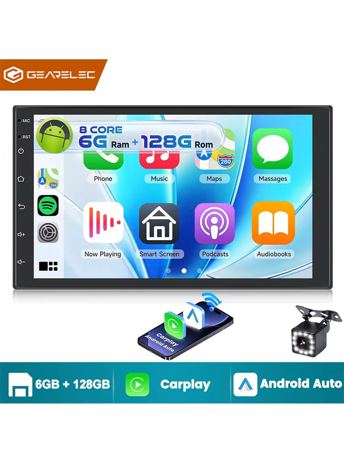 Gearelec Android 13 Autoradio mit 7 Zoll Display, 2 Din Multimedia-Videoplayer mit WLAN, GPS-Navigation, Carplay und Android Auto in Schwarz - Bild 9