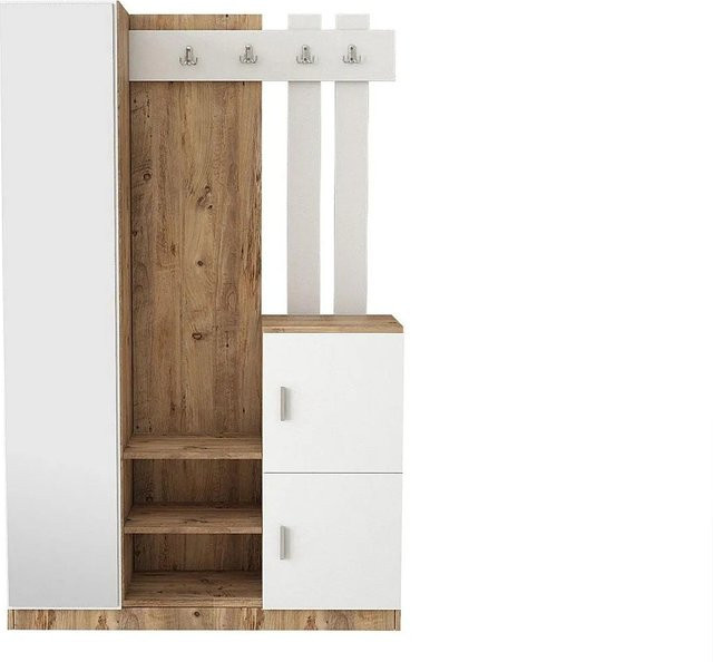Vente-unique Flurgarderobe Mirota in Naturfarben Hell und Weiß mit Spiegel auf der Tür, Breite: 113,6 cm - Bild 1