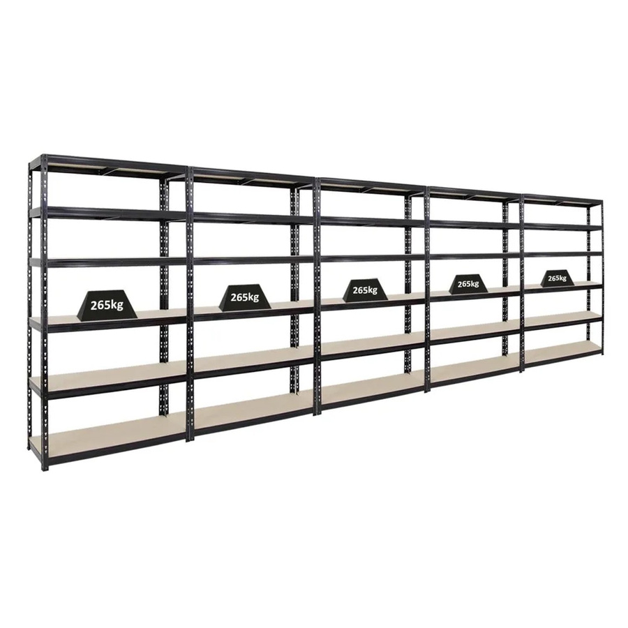 PROREGAL Schwerlastregal Giant Tiger XL, 5er Set, Schwarz, H x B x T: 220 x 120 x 40 cm, 6 Ebenen mit verstellbaren MDF-Holzplatten - Bild 2