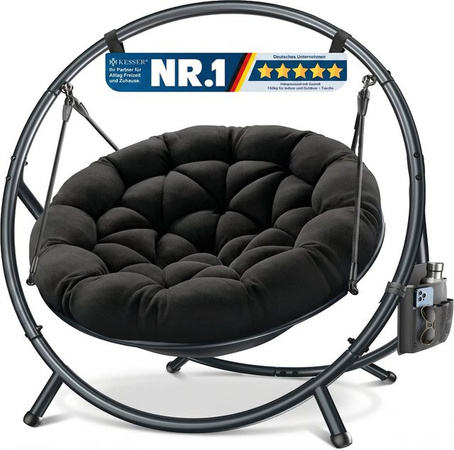 KESSER BALI Hängesessel mit Gestell in Schwarz inklusive Kissen und Seitentasche für Indoor und Outdoor bis 150 kg