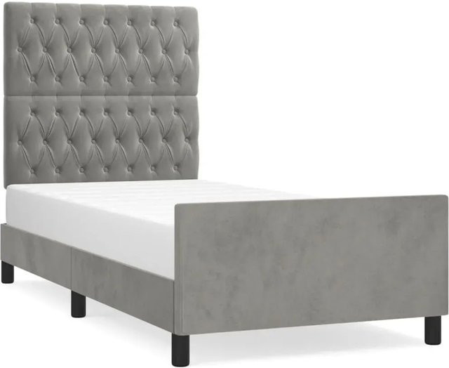 vidaXL Bettgestell mit Kopfteil aus Samt in Hellgrau, B/T/H: 100 x 203 x 128 cm - Bild 1