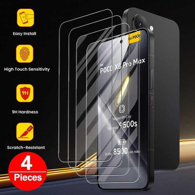 4 Stück Xiaomi Poco X8 Pro Max Panzerglas Displayschutzfolie 9H HD-Film Transparent für 6,83 Zoll Display - Bild 1