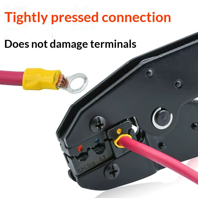 HS-30J Crimpzange für isolierte Anschlüsse, elektrische Ratschenzange für Draht AWG 20–10 (0,5–6 mm2) und RV/SV/FDD/MDD-Steckverbinder, Multicolor - Bild 3
