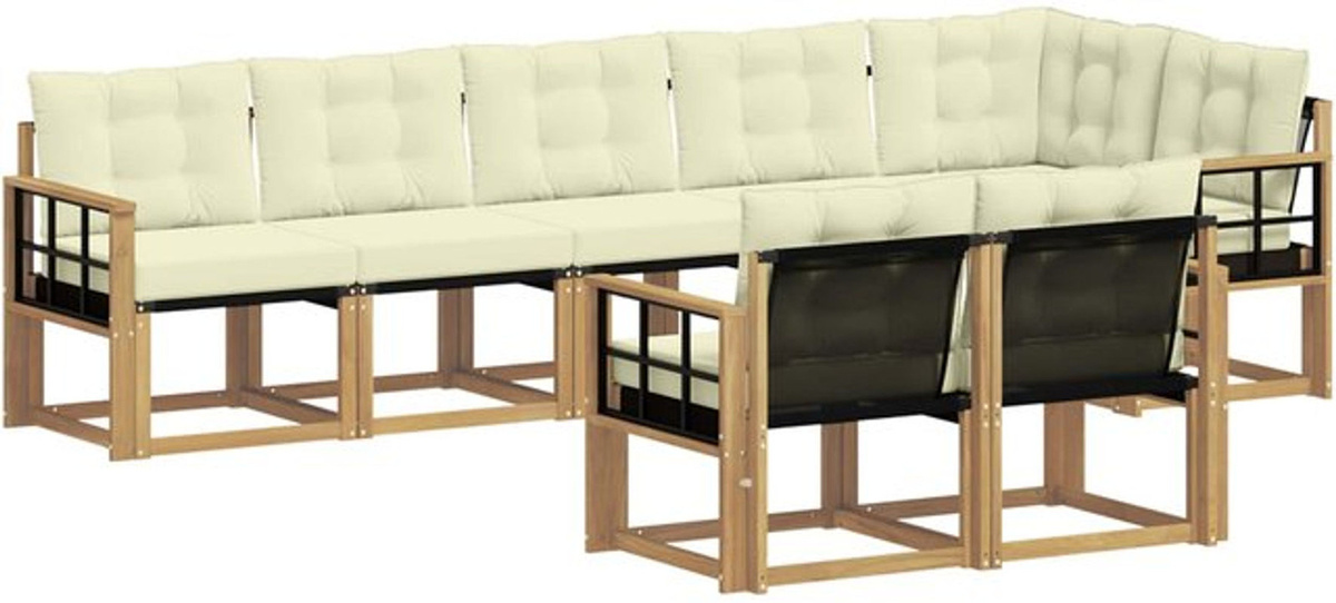 vidaXL Outdoor-Sofagarnitur mit 8-teiligem Set aus Massivholz und Textilene in Weiß und Beige - Bild 1