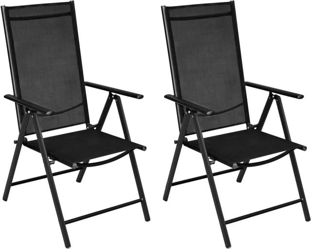 Furnicato Gartenstühle Set aus 2 Stück, klappbar, Aluminium und Textilene, Schwarz, H: 110 cm, B: 54 cm, T: 43,5 cm - Bild 1
