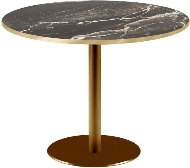 RestooTab Tisch Rome XL rund mit Gestell in Goldmetallic und Platte in Schwarz, Braun und Messing, Höhe: 75 cm, Durchmesser: 120 cm - Bild 1