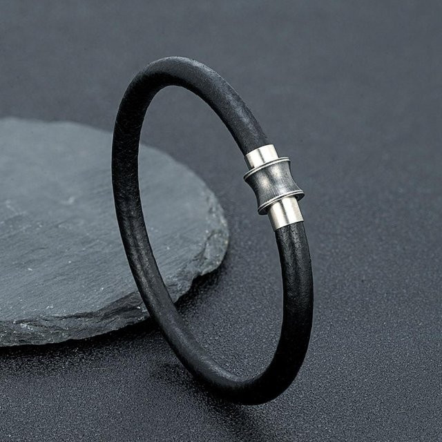 YULIN Armband, Rindsleder, Edelstahl, Magnetverschluss, Schwarz, 23cm, Unisex - Bild 1