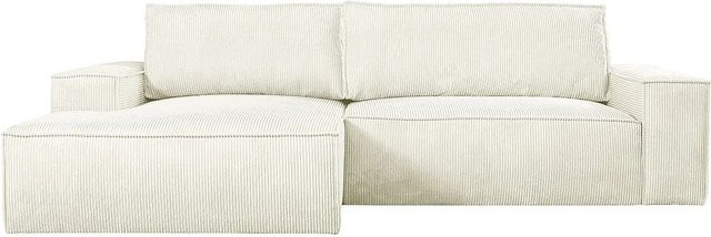 Vente-unique Schlafsofa Amelia in L-Form mit Cord-Bezug in Weiß - Bild 1