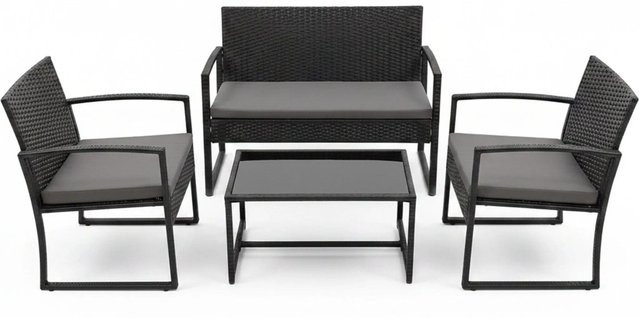 Relaxdays Gartenmöbel Set aus Polyrattan, 4-teilig, Schwarz, B/T/H: 106 x 78 x 56 cm - Bild 1