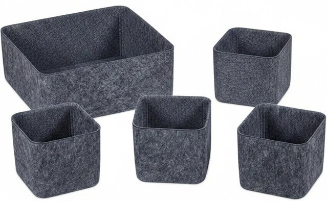 Relaxdays Schubladen Organizer aus Filz, 5er Set, Dunkelgrau, B: 25 cm, T: 25 cm, H: 10,5 cm - Bild 1