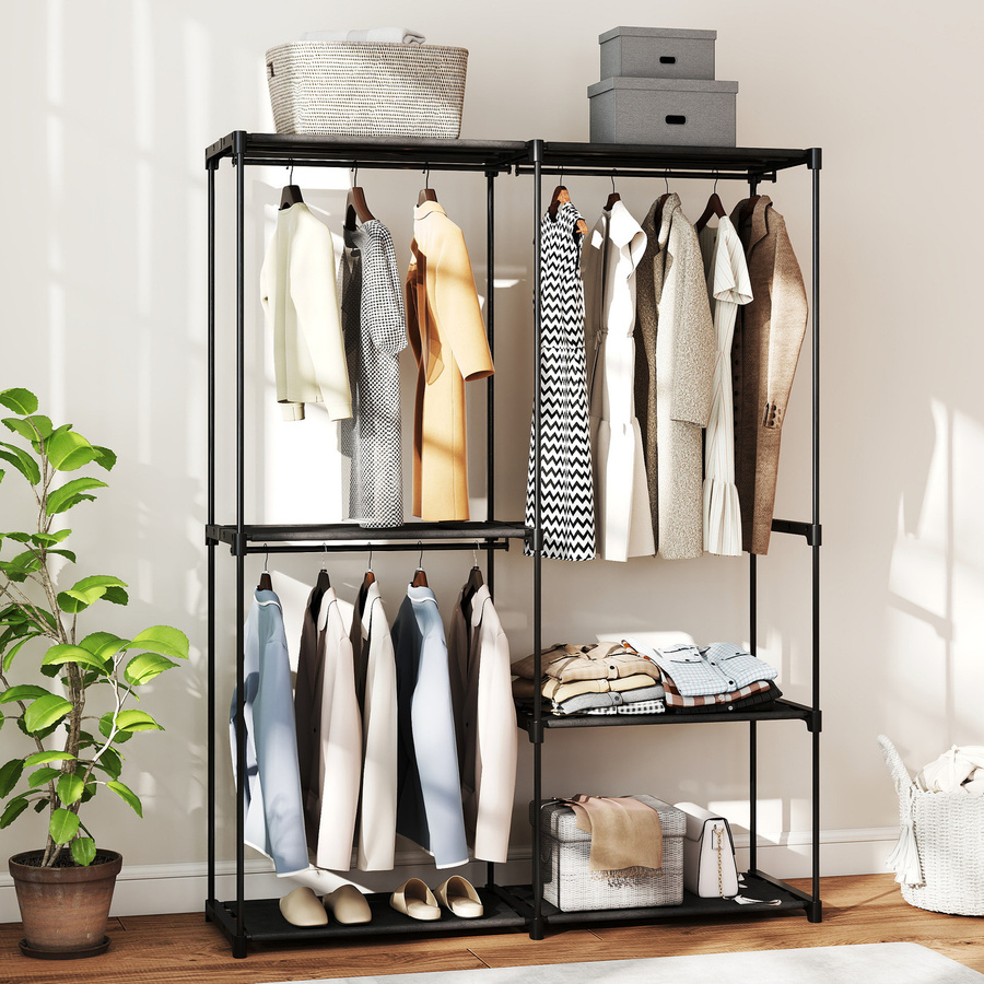 HOMCOM Stoffschrank mit Kleiderstange und Ablagen, Schwarz, B/T/H: 142 x 43 x 185 cm - Bild 1