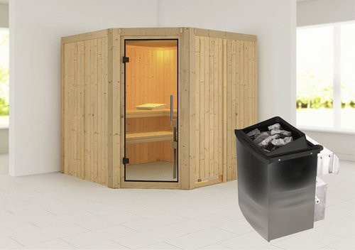 Karibu Sauna Vöru in Beige mit 9 kW Saunaofen und integrierter Steuerung für 4 Personen, B/T/H: 196 x 198 x 196 cm - Bild 1