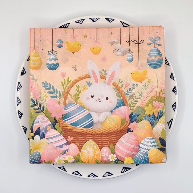 GUANYAO 20 Stück 2-lagige Servietten mit Korb-Häschen- und Blumen-Motiv für Ostern und Frühling, Mehrfarbig, B/B: 33 x 33 cm - Bild 1