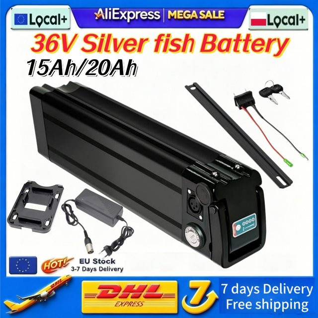Silver Fish 18650 Lithium-Akku für Bafang E-Bike mit integriertem BMS und 2A Ladegerät, 36V 15Ah, Schwarz - Bild 1
