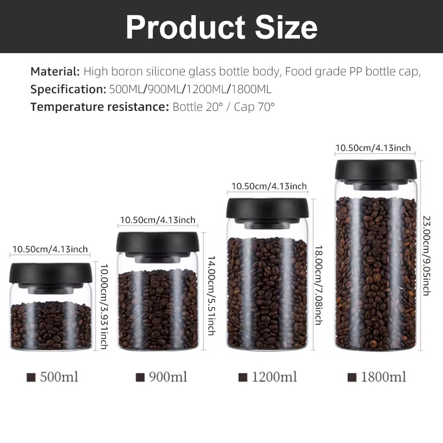 MYVIT Vakuumversiegelte Vorratsdose aus Glas in Transparent für Kaffeebohnen, Tee und Lebensmittel mit Luftextraktion und Feuchtigkeitsschutz, 0,5 l - Bild 6