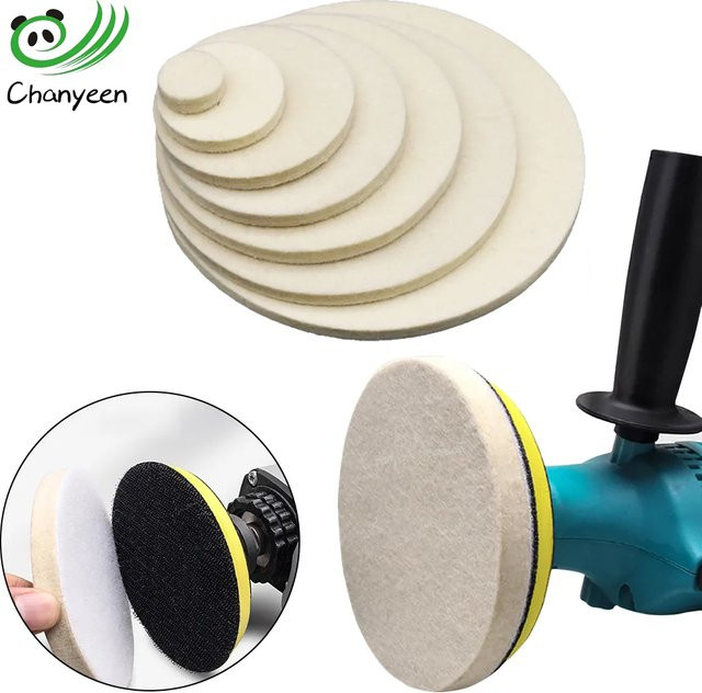 Aleekit Wollfilz Polierpad Set für Glas und Edelstahl mit M10 und M14 Gewinde, Weiß - Bild 1