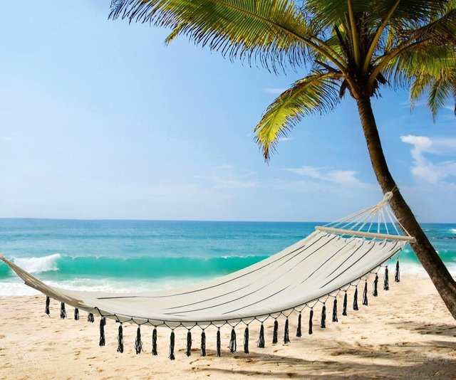 Hängematte Ibiza mit Fransen in Weiß-Schwarz für Outdoor und Camping, B/T: 100 x 200 cm - Bild 1