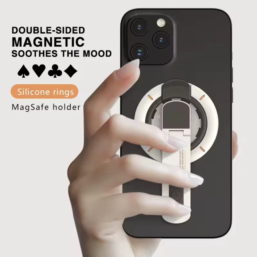 Aumengear Magnetischer Lazy-Telefonständer in Schwarz – Beidseitig, drehbar und faltbar mit Silikon-Ring zum Stressabbau - Bild 3