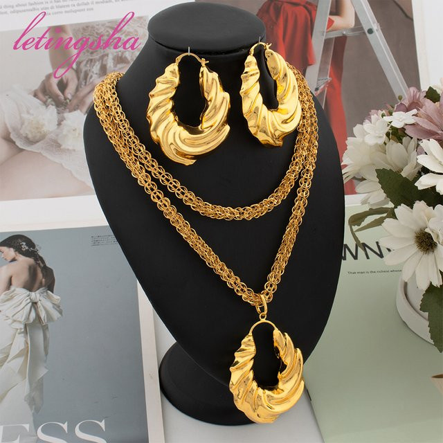 LETINGSHA Schmuck-Set, Ohrringe, Halskette, Gold, Unisex - Bild 1