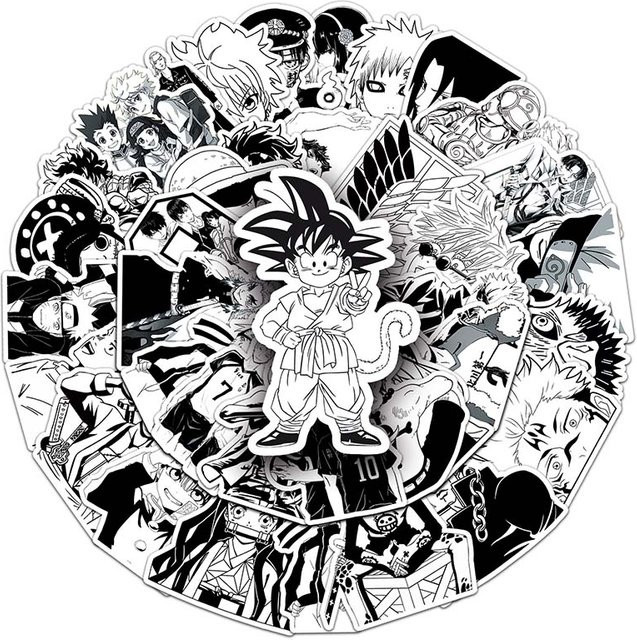 50 Stück INS Manga Sticker Set aus wasserfestem PVC in Schwarz-Weiß für dein Journal - Bild 1