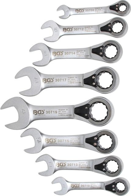 BGS Ratschenring-Maulschlüssel-Satz 8-teilig aus Chrom-Vanadium in Silber, SW 8-19 mm - Bild 1