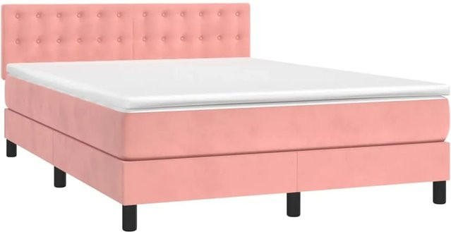 vidaXL Boxspringbett mit Matratze in Rosa, Samt, mit LED-Beleuchtung und USB-Anschluss, B/T/H: 140 x 200 x 144 x 203 cm - Bild 1