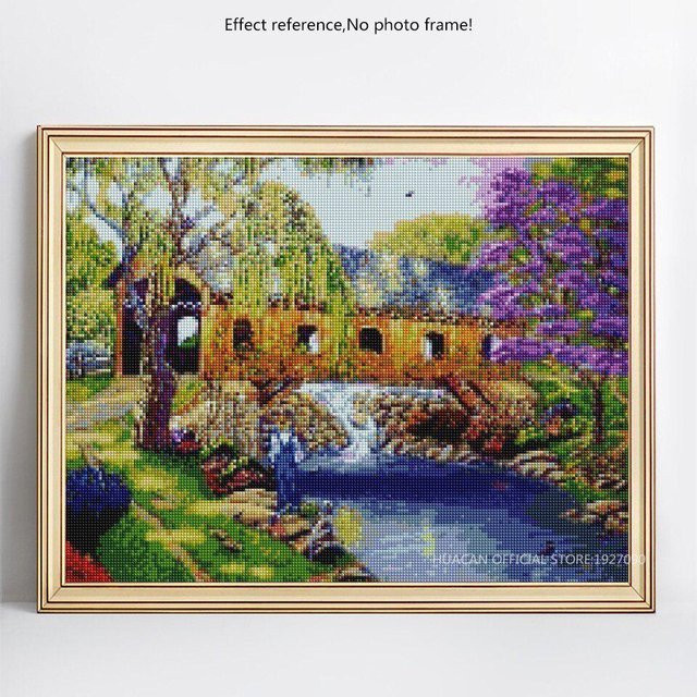 Diamant-Malerei FIYO Brücke und Fluss als Strass-Diamant-Stickerei in Multicolour, B/H: 30 x 20 cm - Bild 1