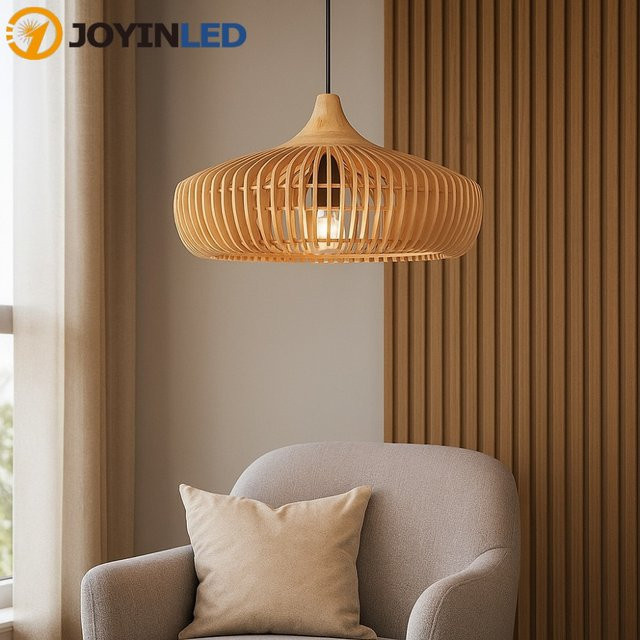 JOYINLED Moderne LED-Pendelleuchte aus Walnussholz in Braun, Durchmesser: 43 cm - Bild 1