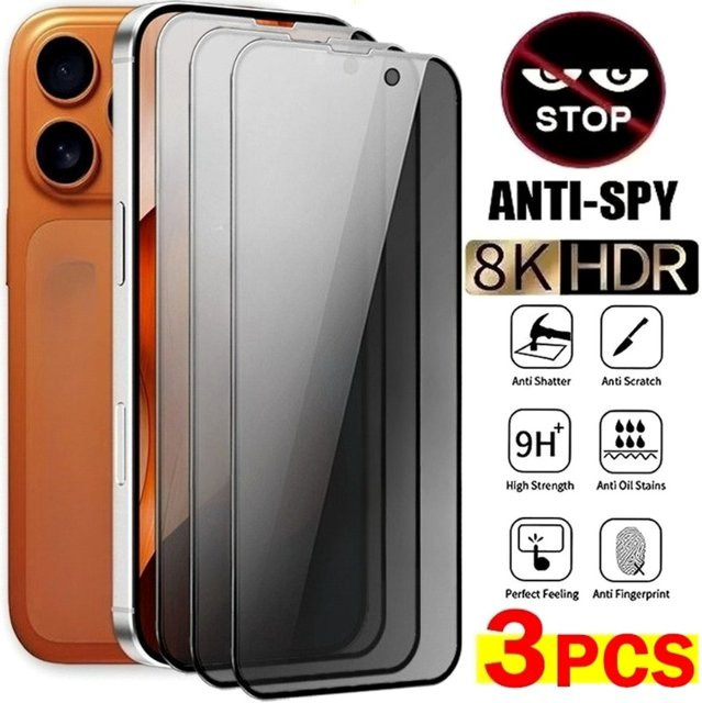 3er-Pack DIXSG Anti-Spionage Hartglas Displayschutzfolie für iPhone 17 16 15 14 13 12 11 Pro Max Air 16e 15 Plus XR XS in Transparent - Bild 1