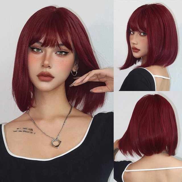 EASIHAIR Bob-Perücke, Burgunderrot, synthetisch, mit Pony, Damen - Bild 1