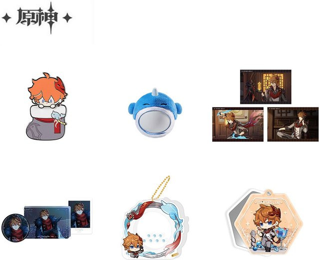 Sunsyea Genshin Impact Tartaglia-Serie, Broschenkarten, Ornament, Kopfbedeckung, Farbbrettkarten, Spiegel, Set / Bundle - Bild 1