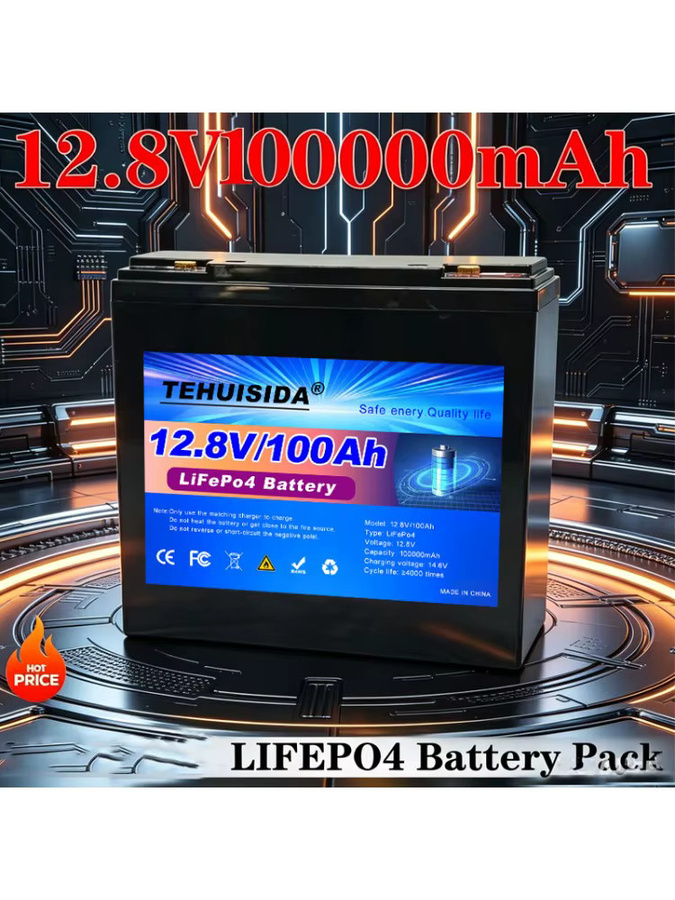 TEHUISIDA Tragbarer LiFePO4 Akku 100Ah 12,8V mit intelligentem BMS in Schwarz - Bild 6